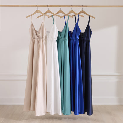 Robe longue dynastie - satin fluide et bretelles BLANC