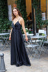 Robe longue dynastie - satin fluide et bretelles NOIR