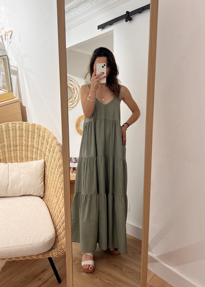 Robe longue en coton Stéphanie KAKI CLAIR