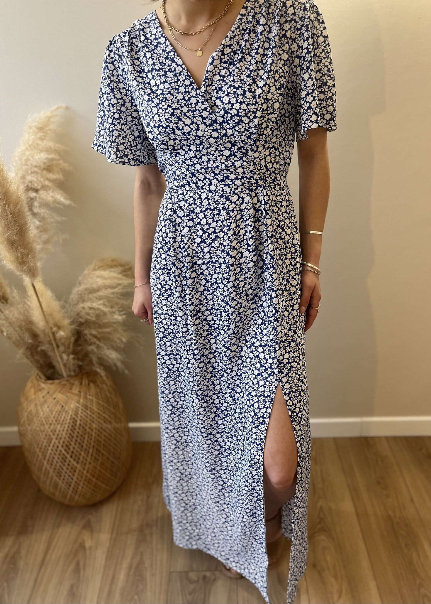 Robe longue fleurie BLEU IMP