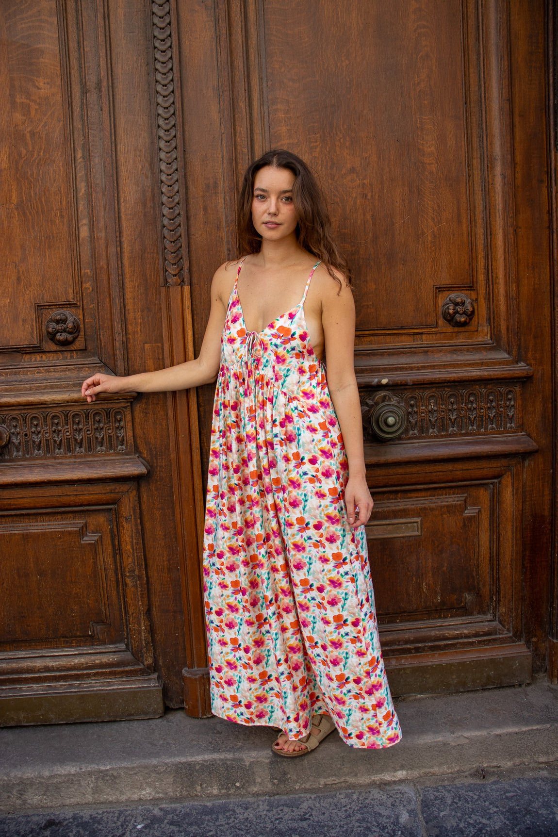 Robe longue fluide dos nu - imprimé floral ORANGE IMP
