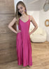 Robe plissée longue & fluide Pia - bretelles réglables FRAMBOISE