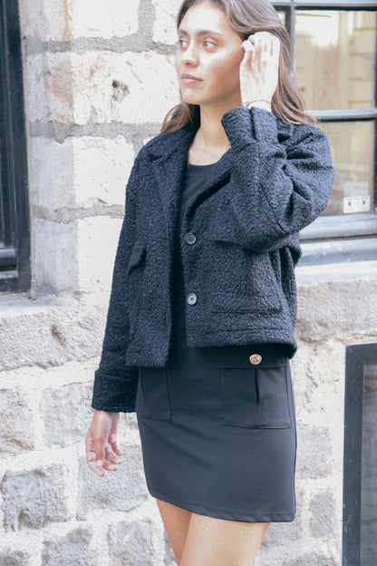 Robe poches boutons Fanny - coupe trapèze NOIR