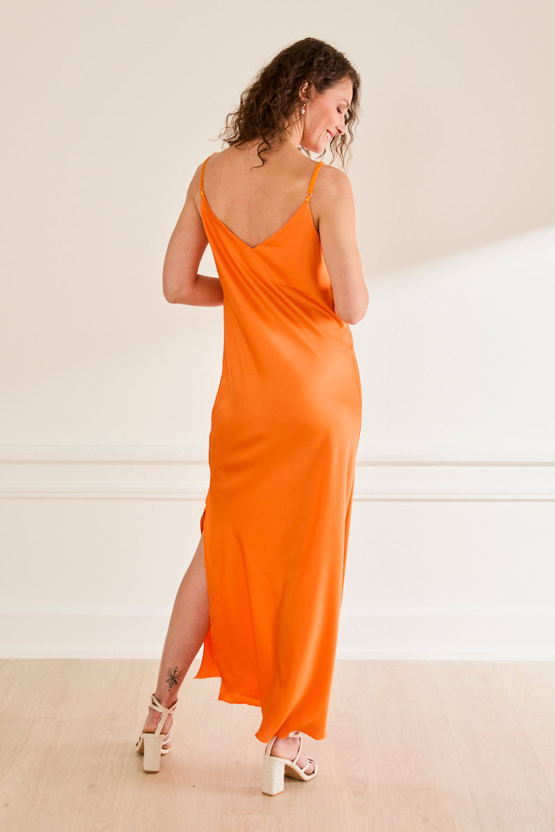 Robe satinée Camille - longue et fluide ORANGE