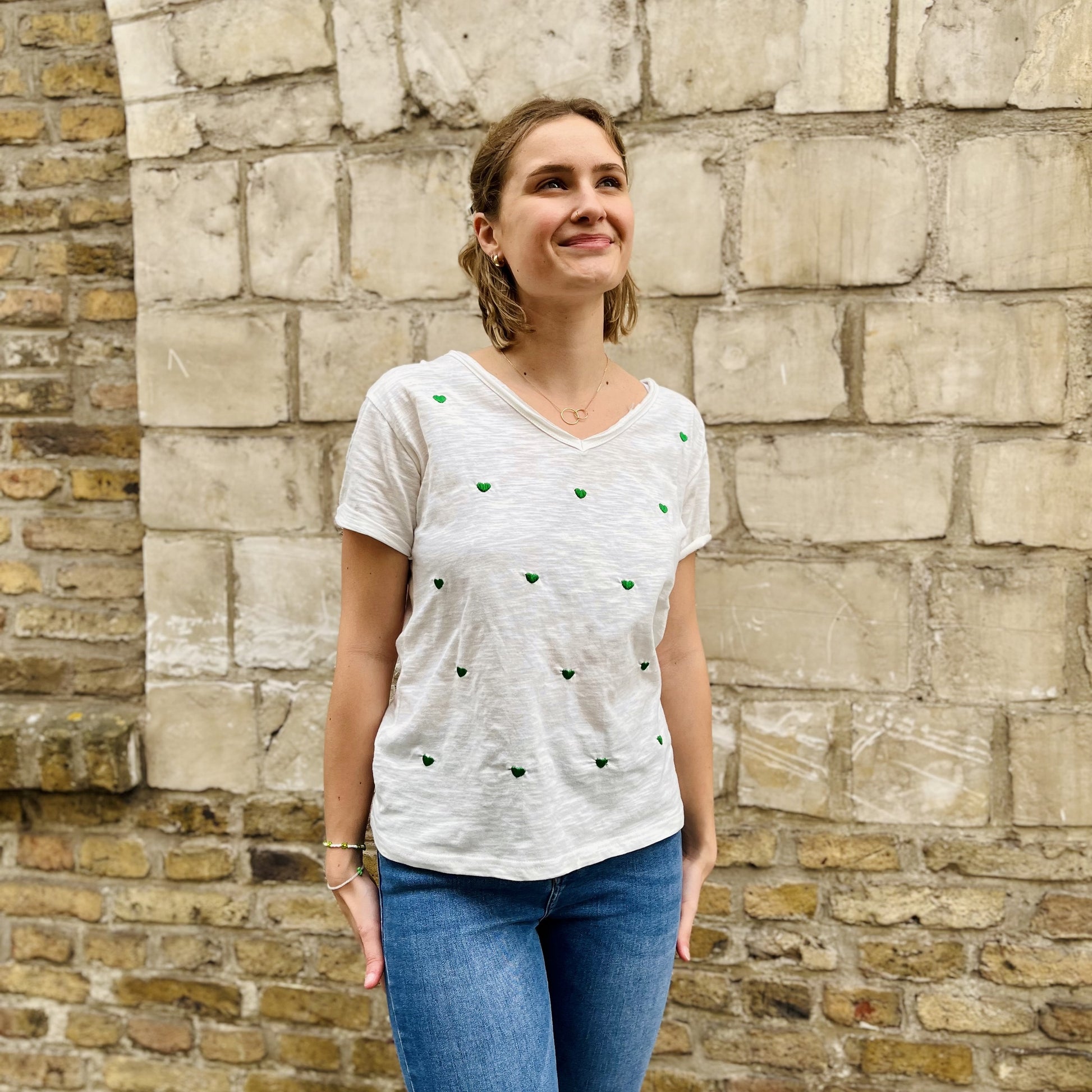 Tee shirt multi coeurs BLANC/VERT