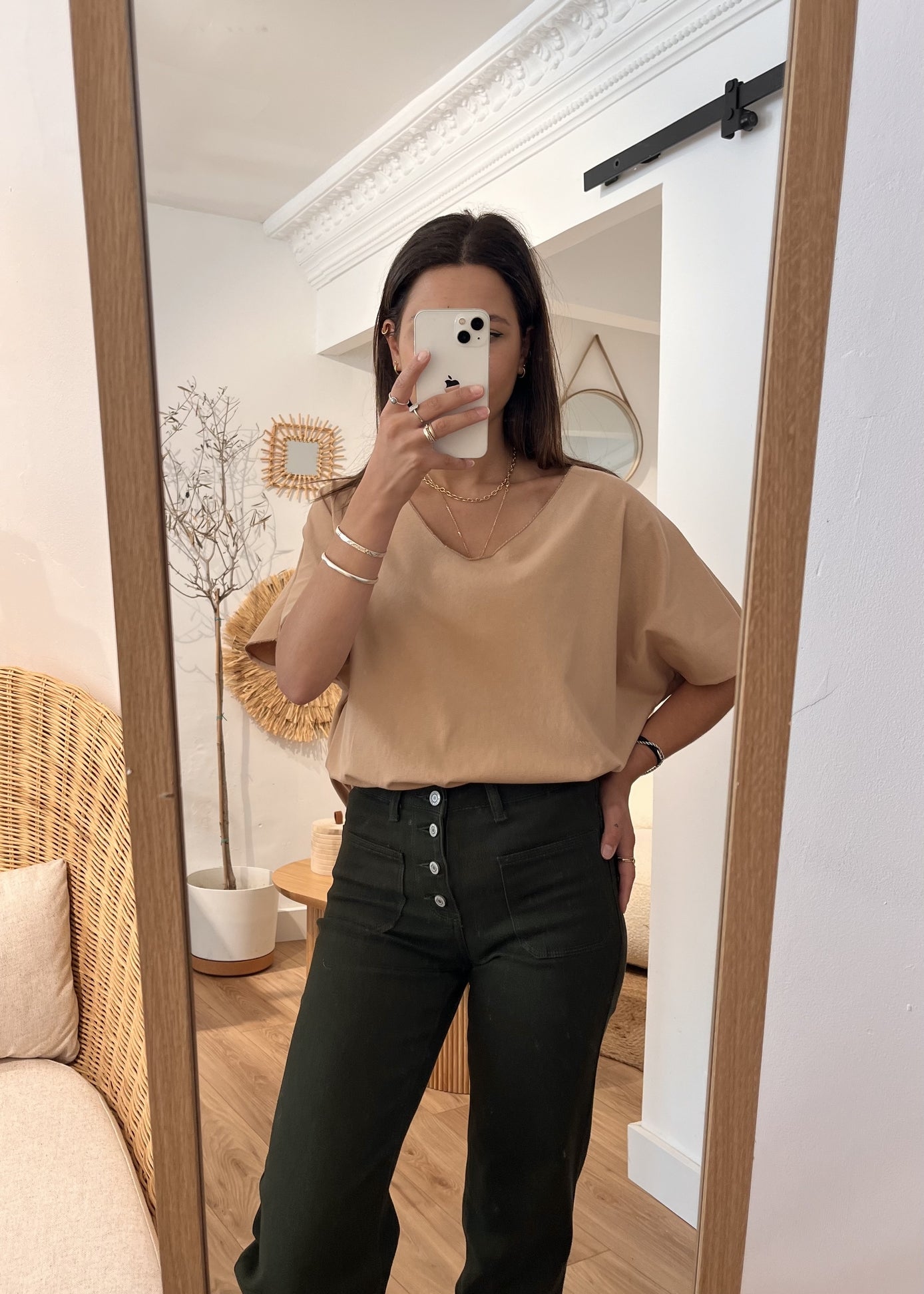 Tee-shirt uni col v lio CAMEL