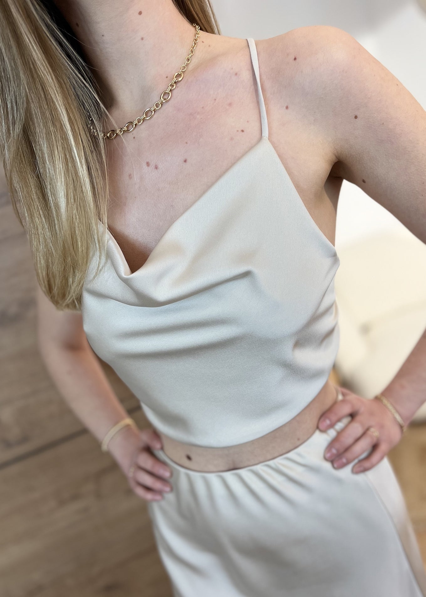 Top dos nu satin méline BEIGE