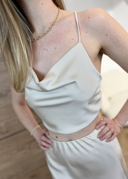 Top dos nu satin méline BEIGE