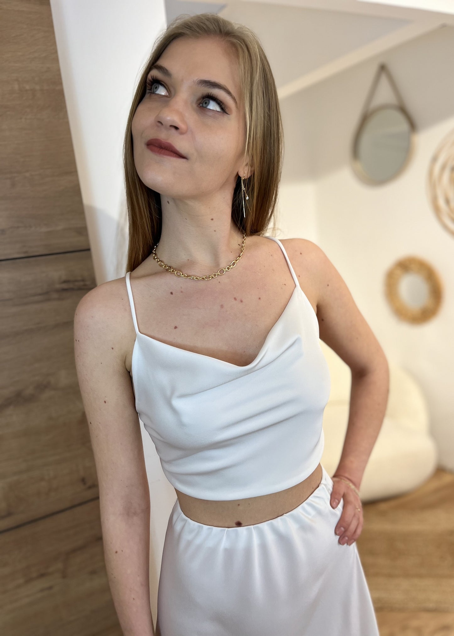 Top dos nu satin méline BLANC