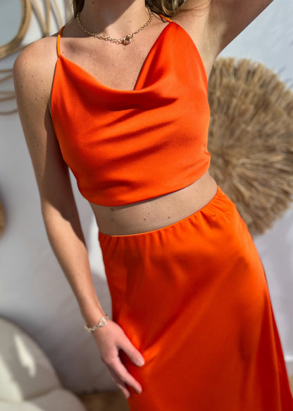 Top dos nu satin méline ORANGE