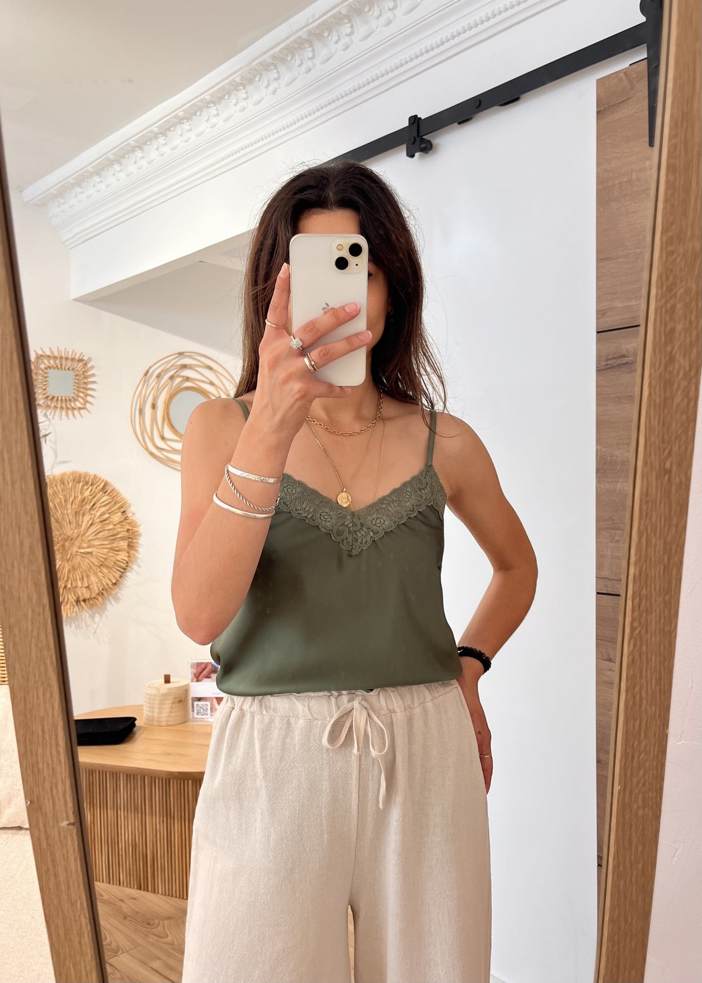 Top pippa bretelles Uni dentelle KAKI