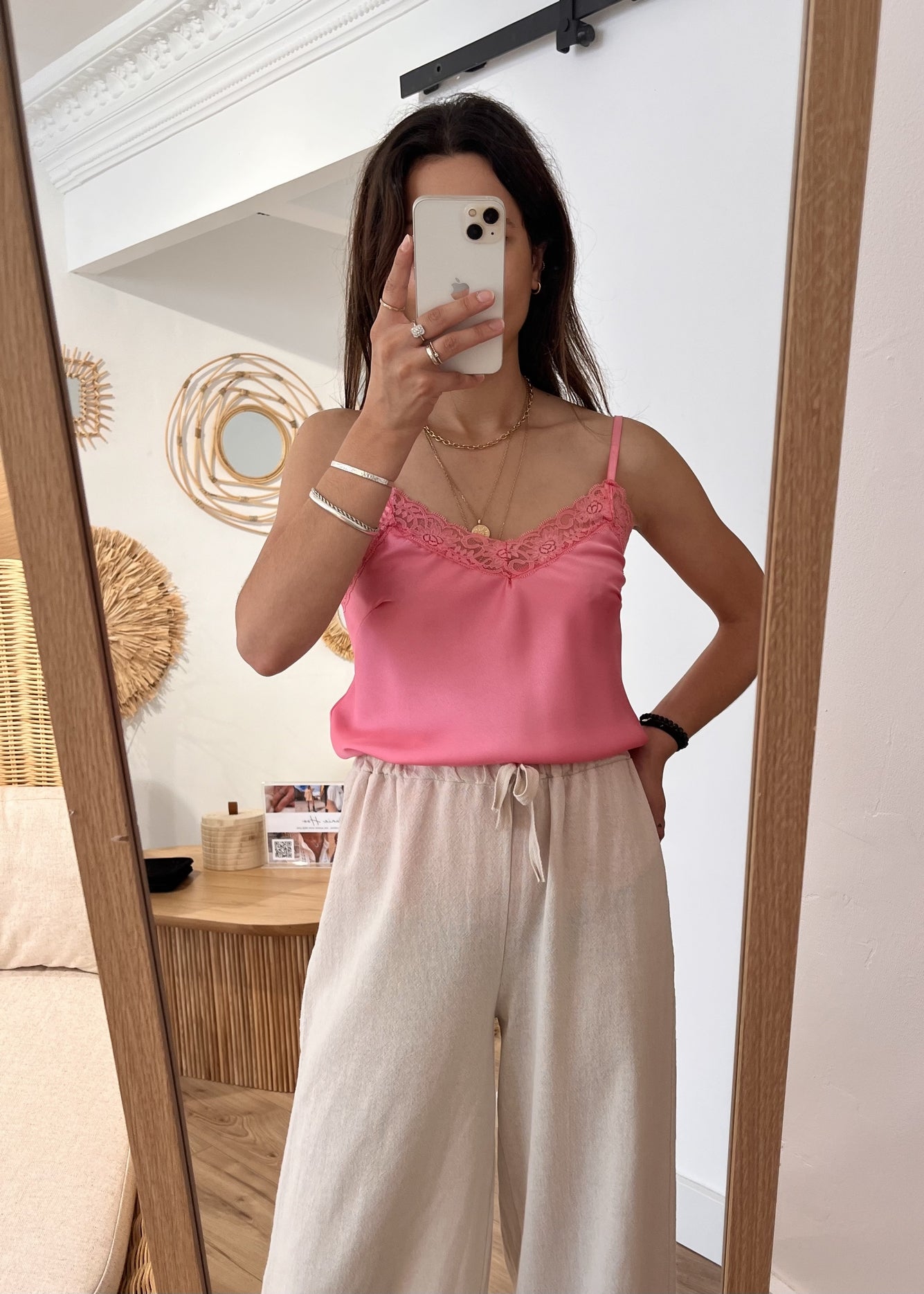 Top pippa bretelles Uni dentelle ROSE