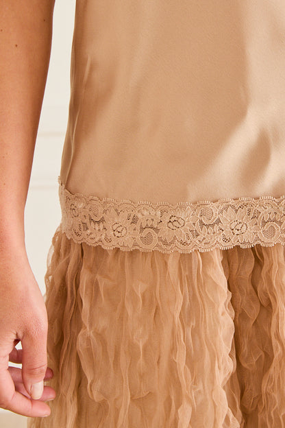 Top satin dentelle Pippa CHAMPAGNE