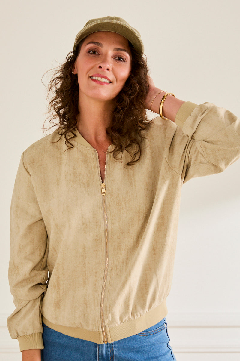 Veste bomber beige zippée TAUPE