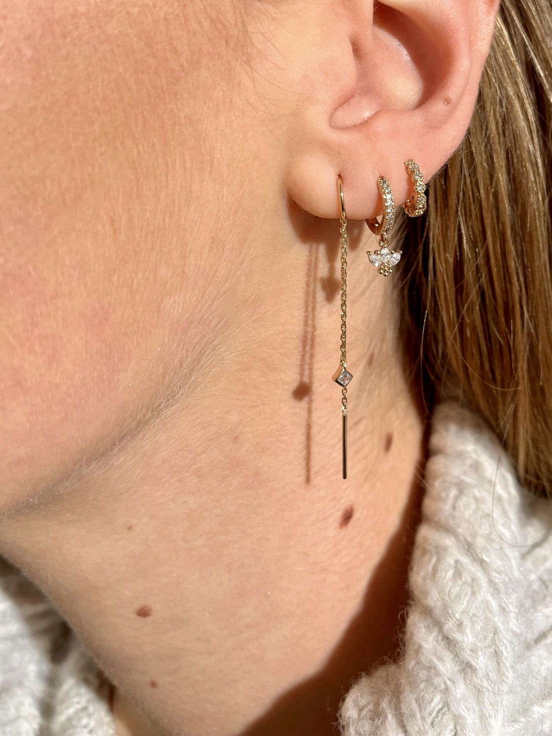 Mini - creoles plaque or &amp; brillants 
