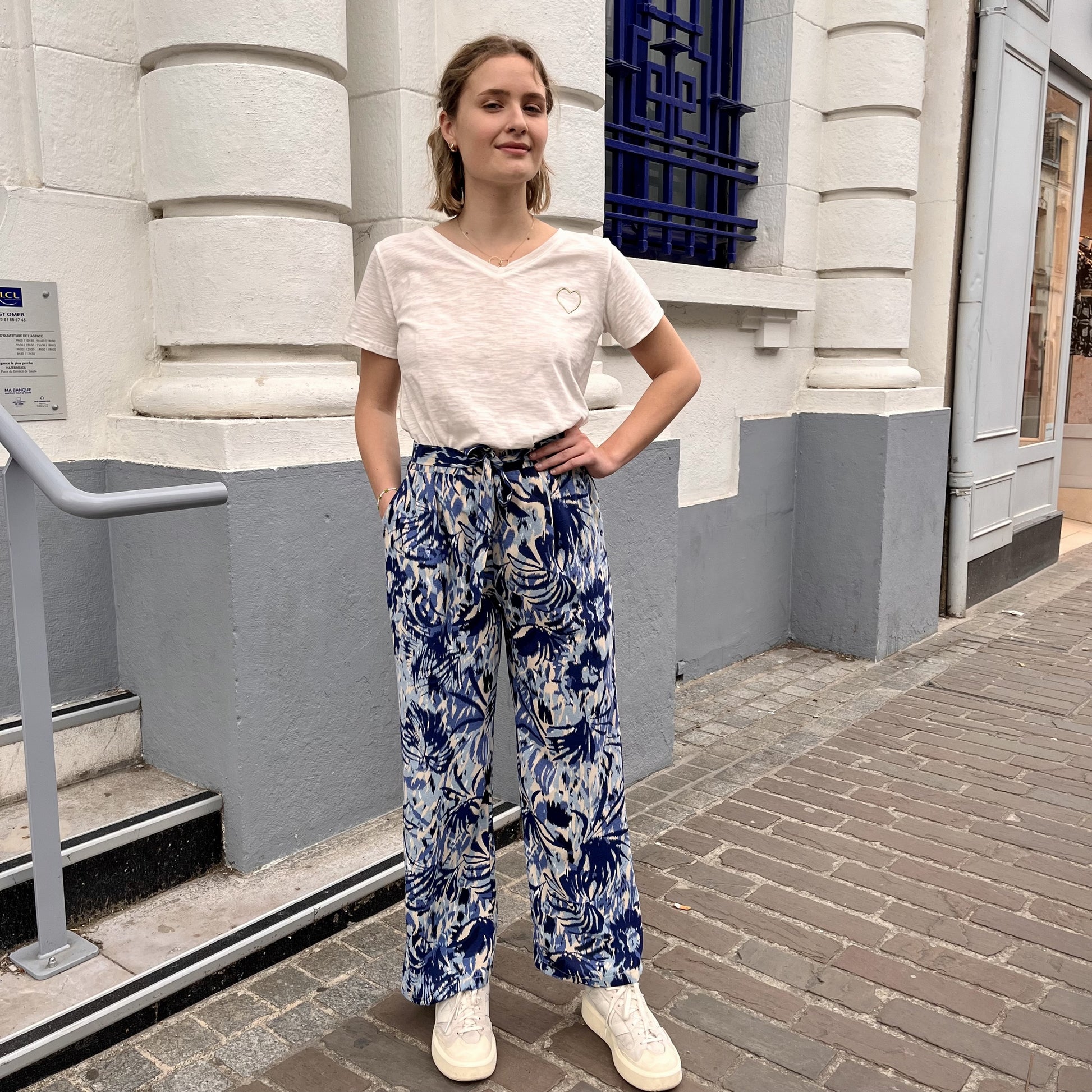 Pantalon fluide imprime BLEU