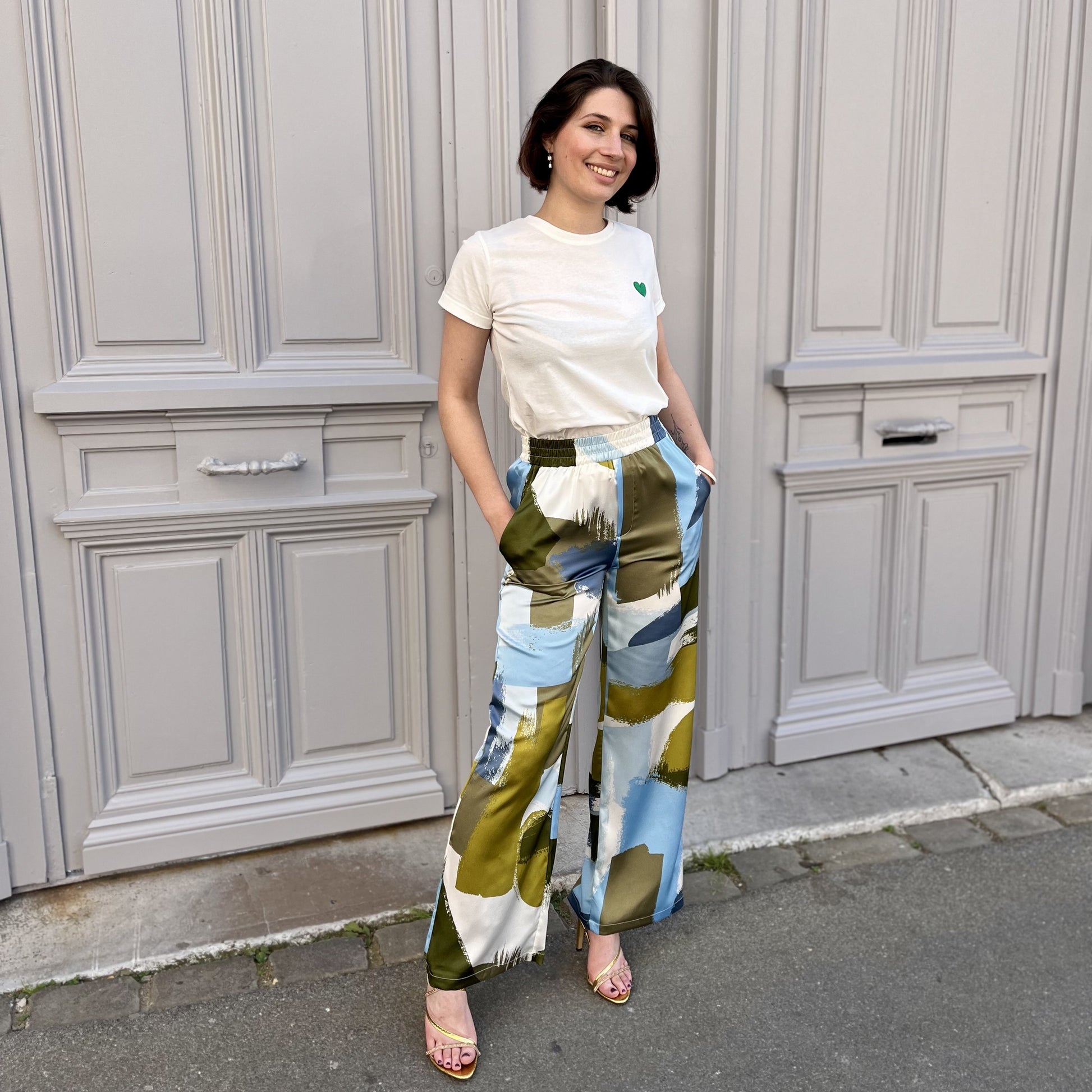 Pantalon fluide imprime BLEU