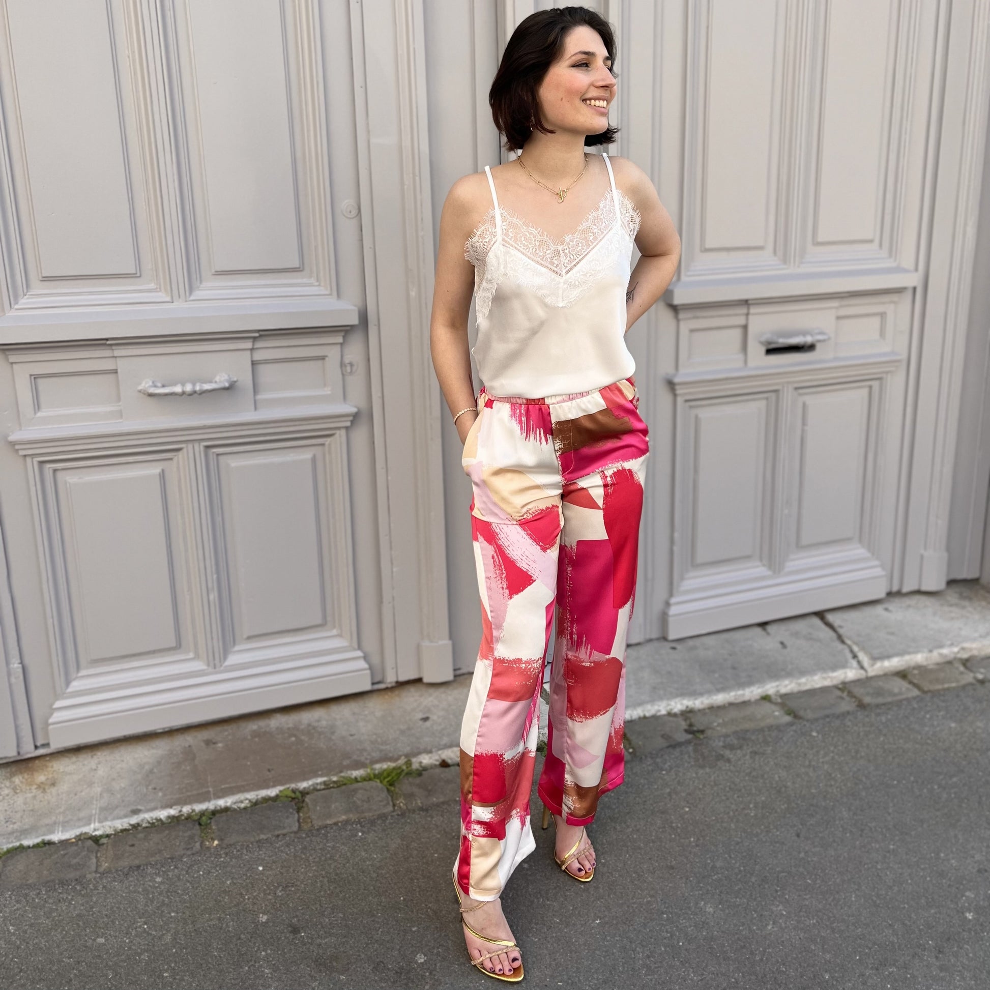 Pantalon fluide imprime FRAMBOISE