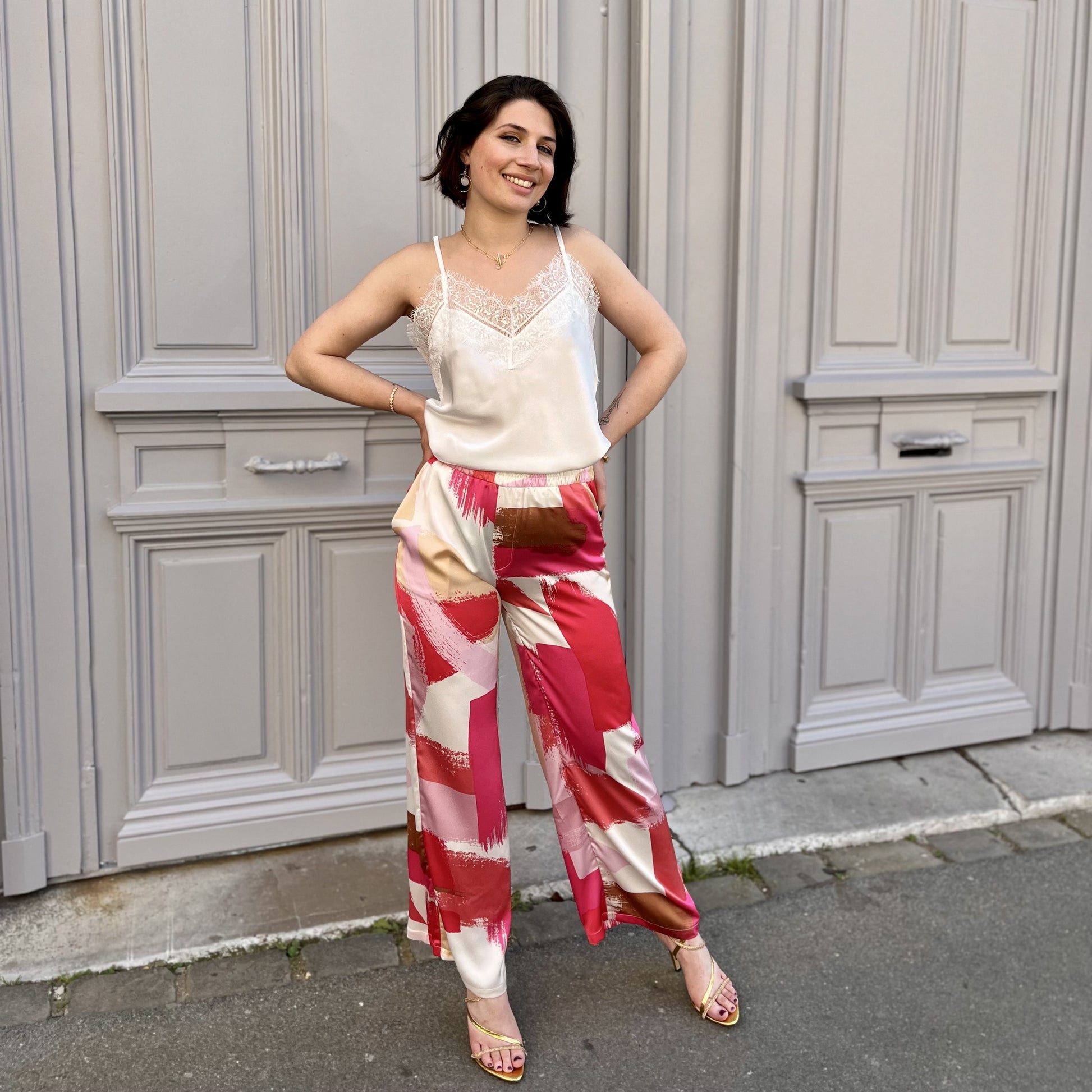 Pantalon fluide imprime FRAMBOISE