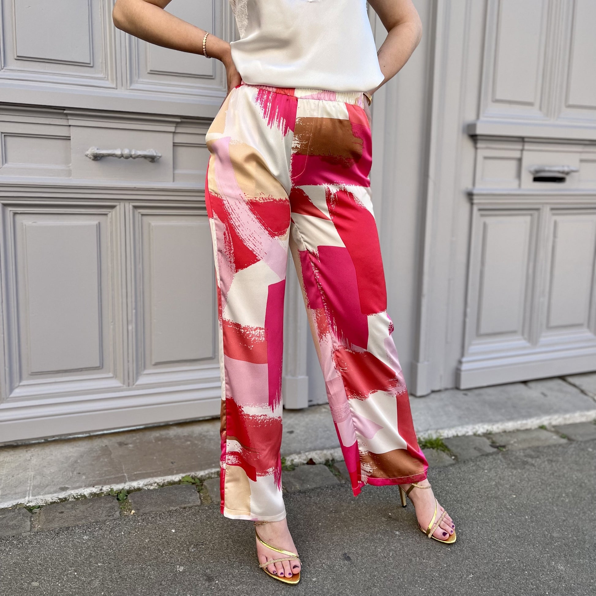 Pantalon fluide imprime FRAMBOISE
