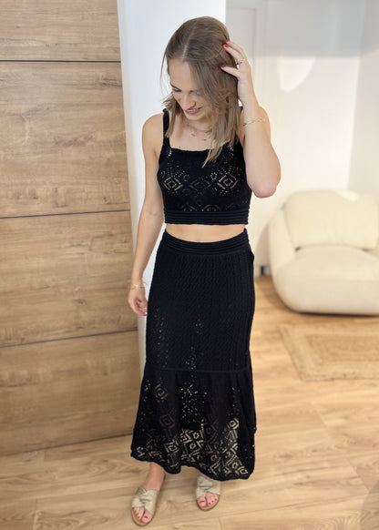 Robe longue plissée unie Armelle NOIR