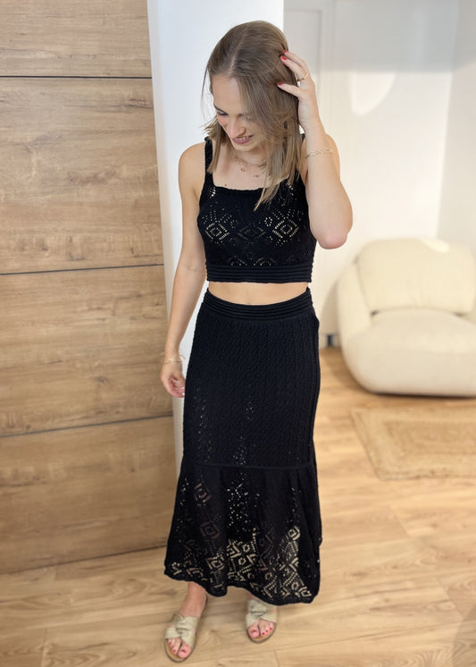 Robe longue plissée unie Armelle NOIR