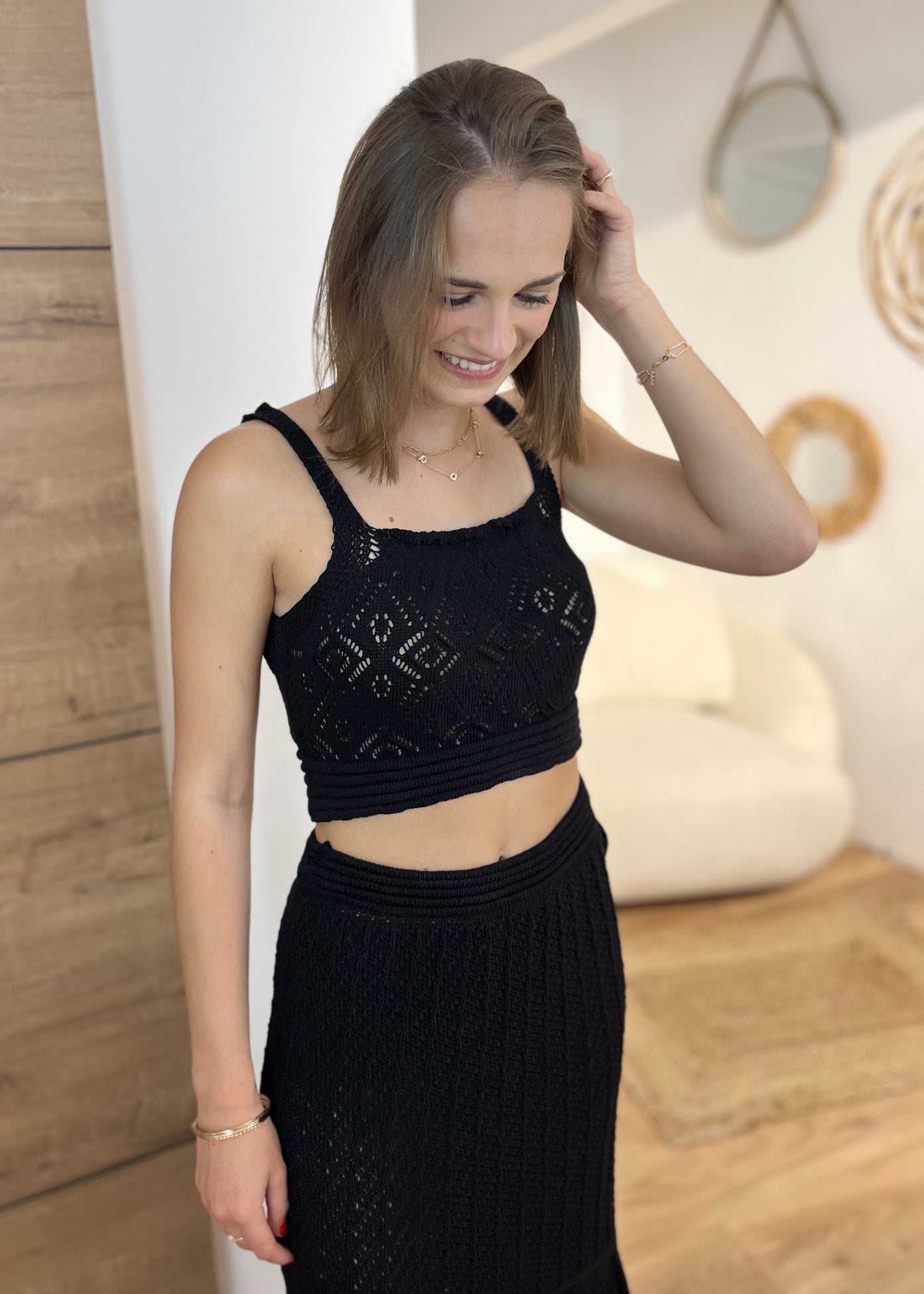 Robe longue plissée unie Armelle NOIR