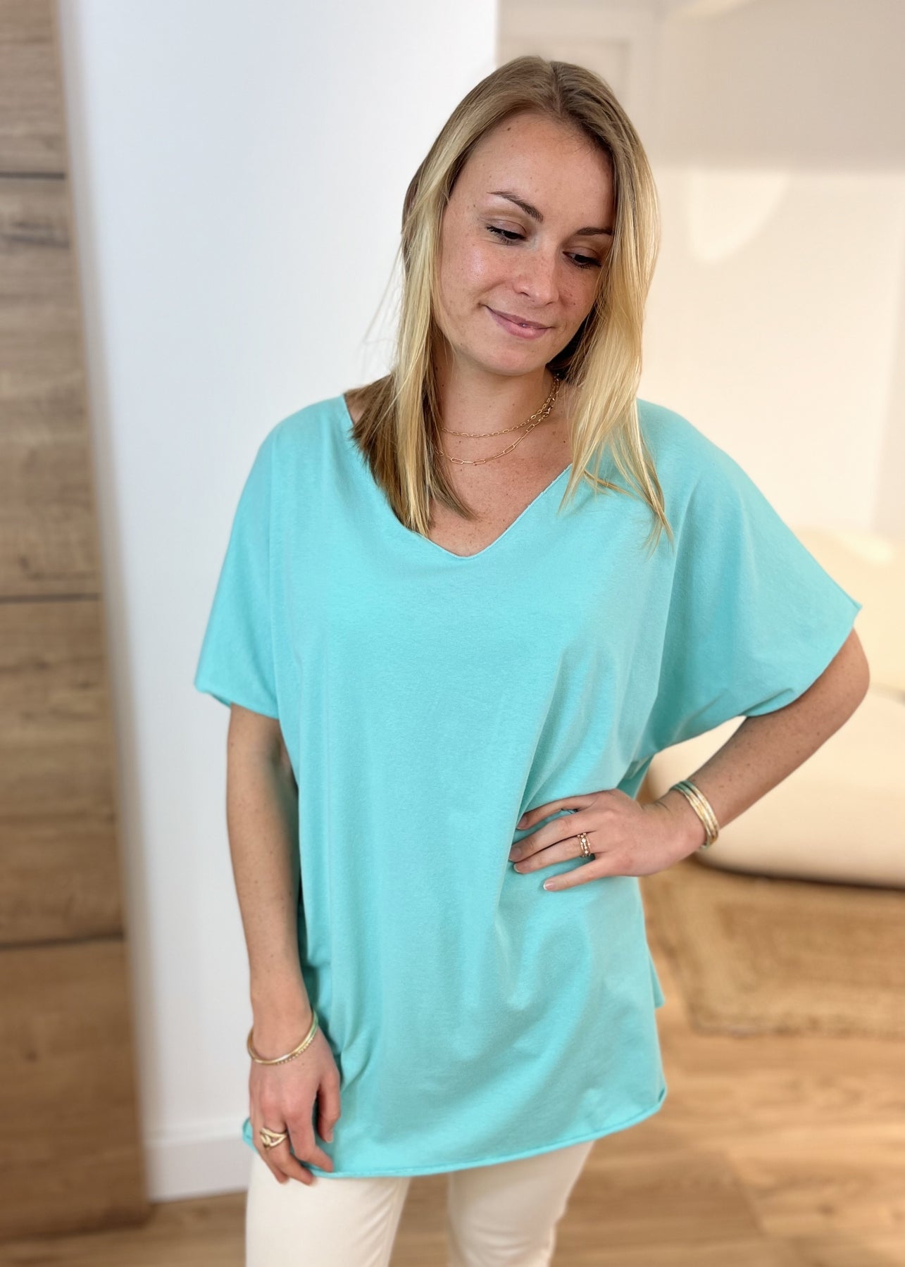 Robe longue plissée unie Armelle TURQUOISE