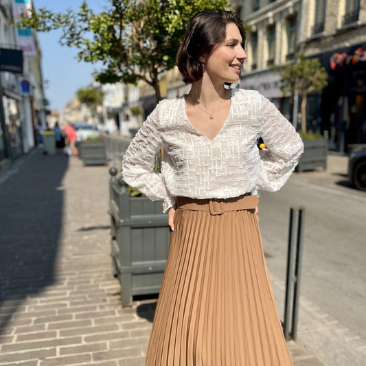 Blouse texturée 'à manches longues BLANC