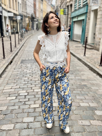 Pantalon fluide imprimé BLEU