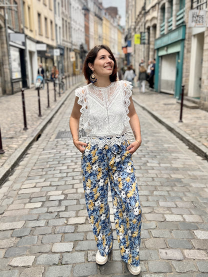 Pantalon fluide imprimé BLEU