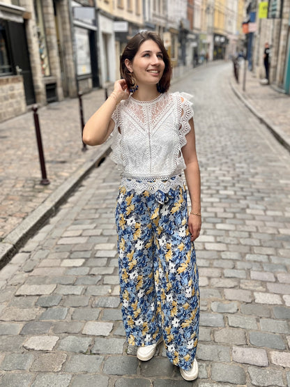 Pantalon fluide imprimé BLEU